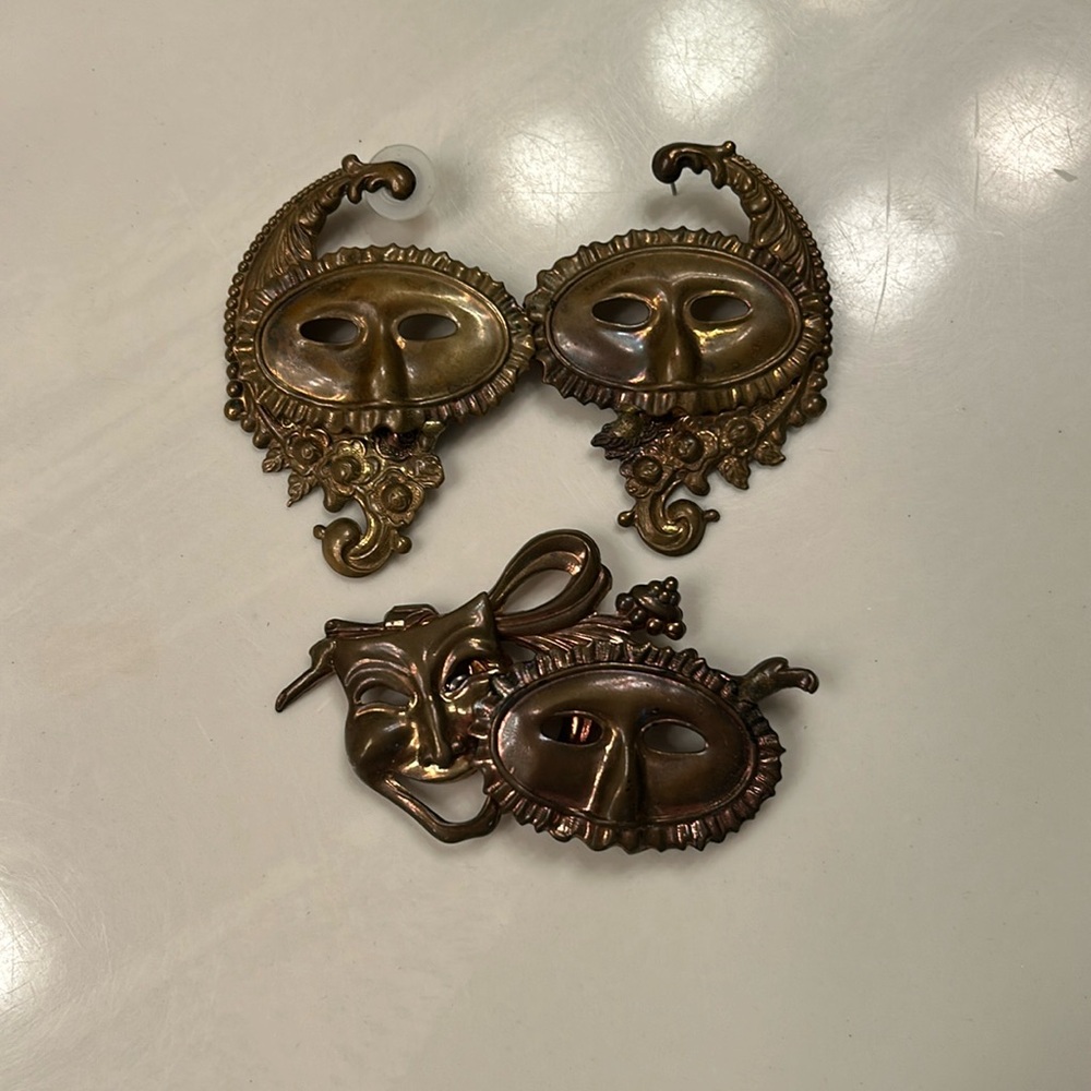 Masquerade mask earrings and pin!